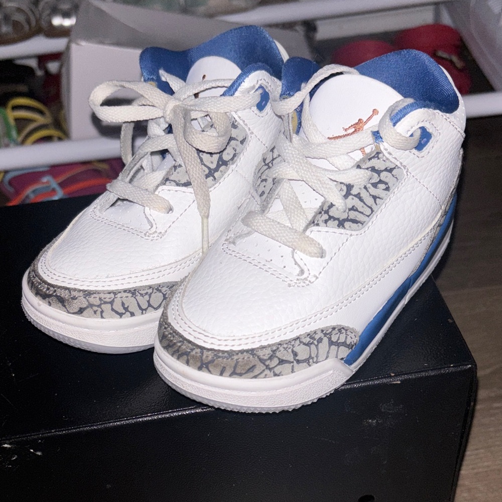 Jordan 3s  Kids White and Blue Sneakers